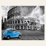 Blue Fiat and Coliseum finished paint by numbers artwork