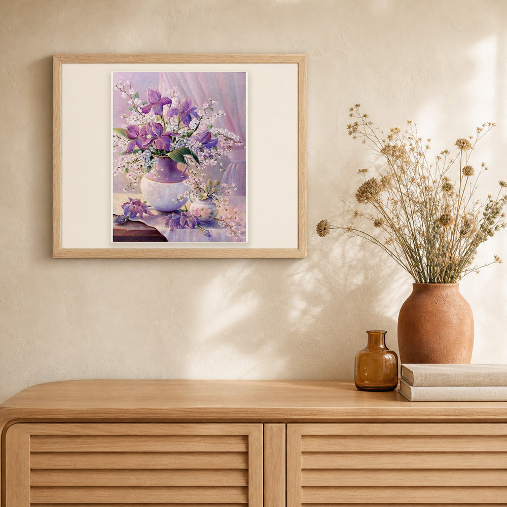 Elegant Purple Vase artwork displayed in a warm interior