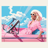 Diva in a Pink Retro Car finished paint by numbers artwork