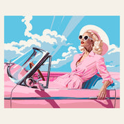 Diva in a Pink Retro Car finished paint by numbers artwork