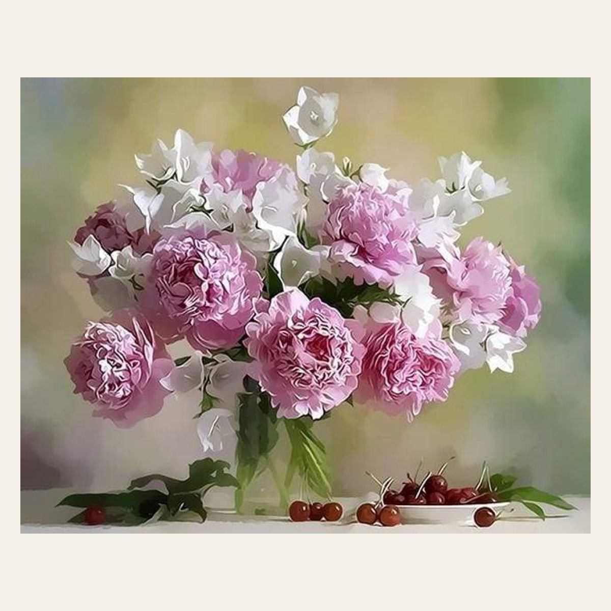 Peonies and Cherries finished paint by numbers artwork