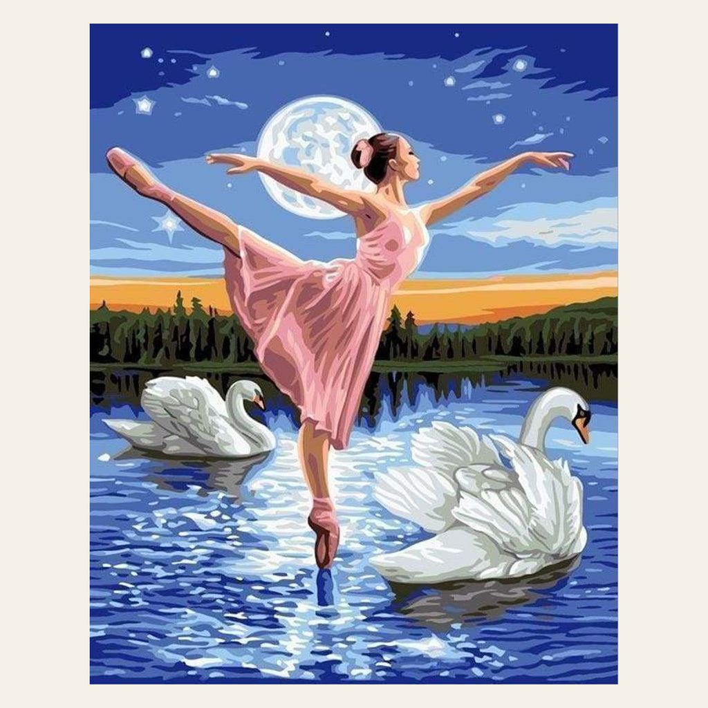 Swan Lake and Full Moon finished paint by numbers artwork