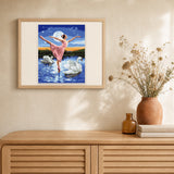 Swan Lake and Full Moon artwork displayed in a warm interior