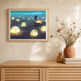 Moon Lake artwork displayed in a warm interior