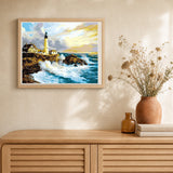 Storm near the Lighthouse artwork displayed in a warm interior