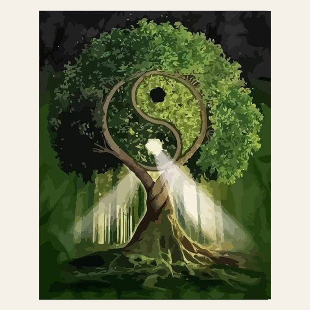Ying Yang Tree finished paint by numbers artwork