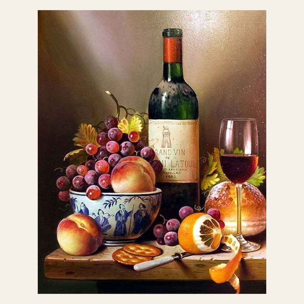 Wine and Fruits finished paint by numbers artwork