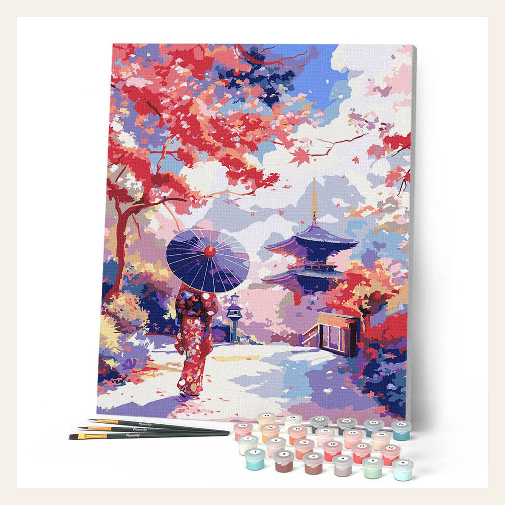 Japanese Garden in the Fall finished paint by numbers artwork