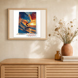 Big Wave Surfing artwork displayed in a warm interior