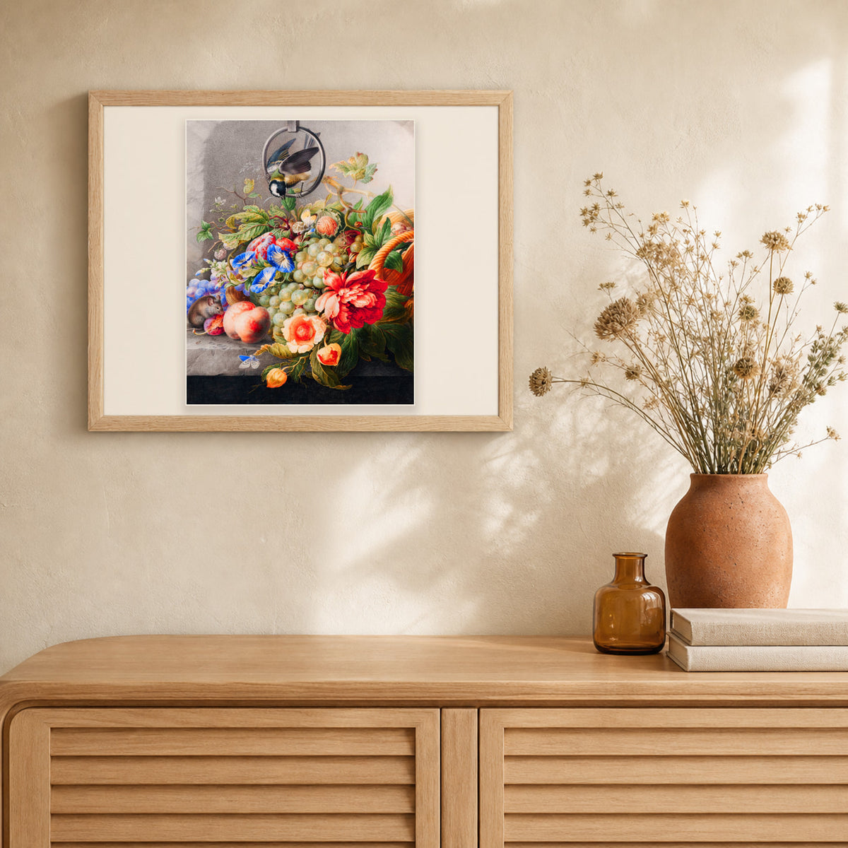 Flowers and fruits - Herman Henstenburgh artwork displayed in a warm interior