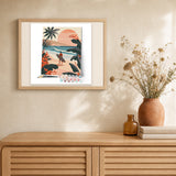 Evening Waves artwork displayed in a warm interior