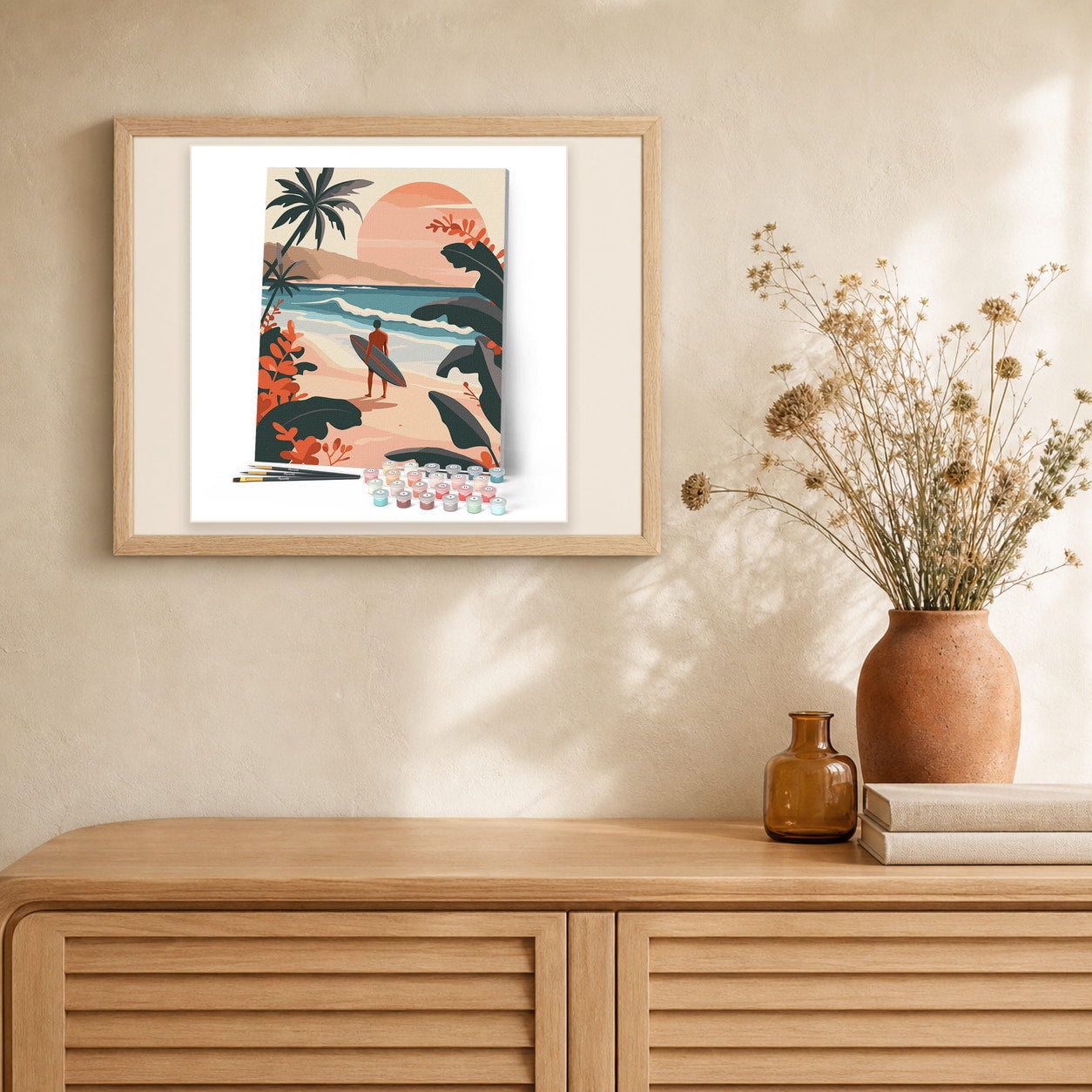 Evening Waves artwork displayed in a warm interior