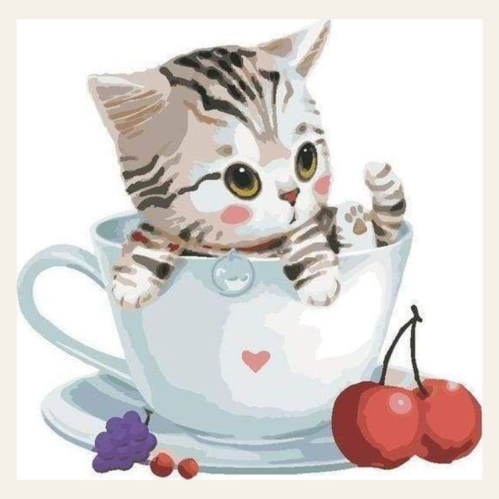 Cherry Cat finished paint by numbers artwork