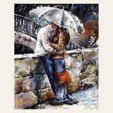 Couple in the Rain finished paint by numbers artwork