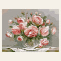 Bouquet of Pink Flowers on a small Table finished paint by numbers artwork