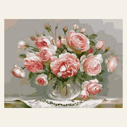 Bouquet of Pink Flowers on a small Table finished paint by numbers artwork
