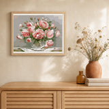 Bouquet of Pink Flowers on a small Table artwork displayed in a warm interior