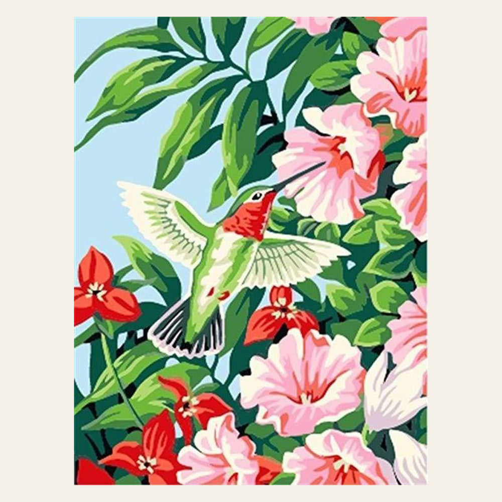 Hummingbird in the Flowers finished paint by numbers artwork