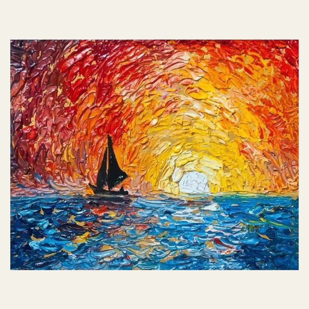 Sailboat and Rising Sun finished paint by numbers artwork