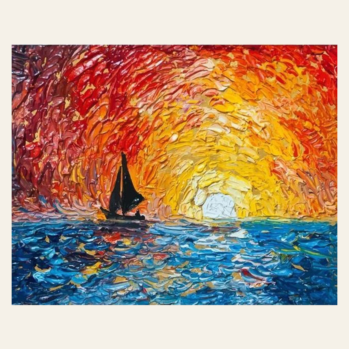 Sailboat and Rising Sun finished paint by numbers artwork