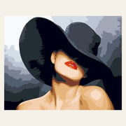 Woman Wearing a Black Hat finished paint by numbers artwork
