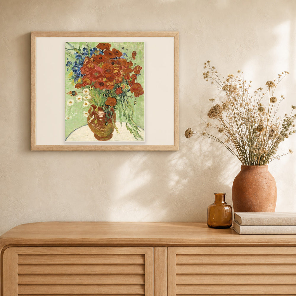Van Gogh - Red Poppies and Daisies artwork displayed in a warm interior