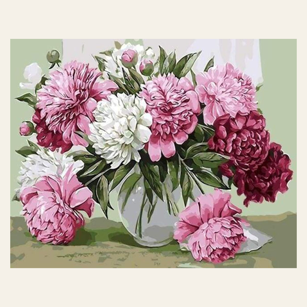 Pretty Peonies in Transparent Vase finished paint by numbers artwork