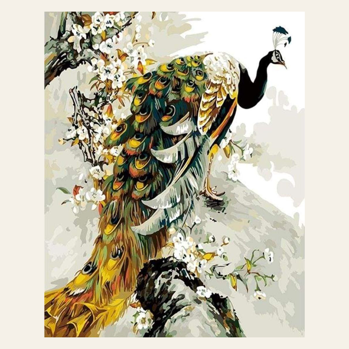 Golden Peacock finished paint by numbers artwork