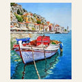 Boat moored at the Port finished paint by numbers artwork