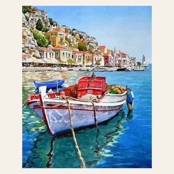 Boat moored at the Port finished paint by numbers artwork