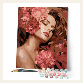 Camellias Sleeping Beauty finished paint by numbers artwork