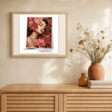 Camellias Sleeping Beauty artwork displayed in a warm interior