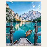 Boat on the Mountain Lake finished paint by numbers artwork