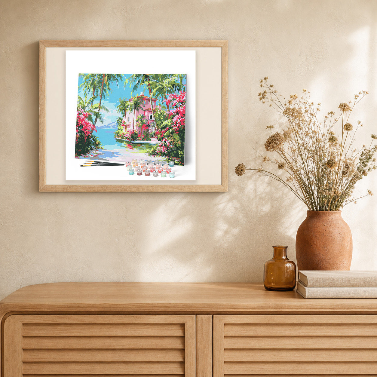 Paradise Coast House artwork displayed in a warm interior
