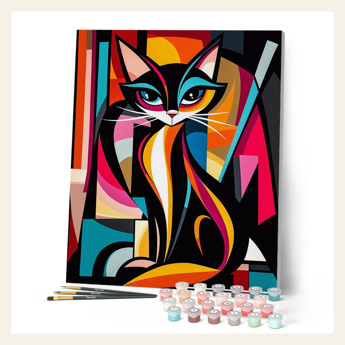 Bold Abstract Cat finished paint by numbers artwork