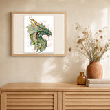 Green Dragon artwork displayed in a warm interior