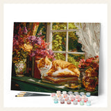 Cozy Window with Cat finished paint by numbers artwork