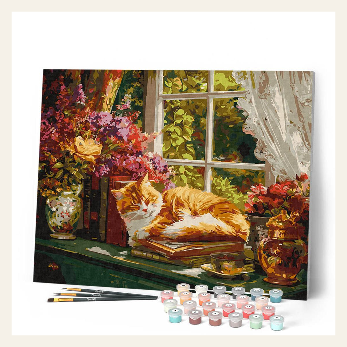 Cozy Window with Cat finished paint by numbers artwork