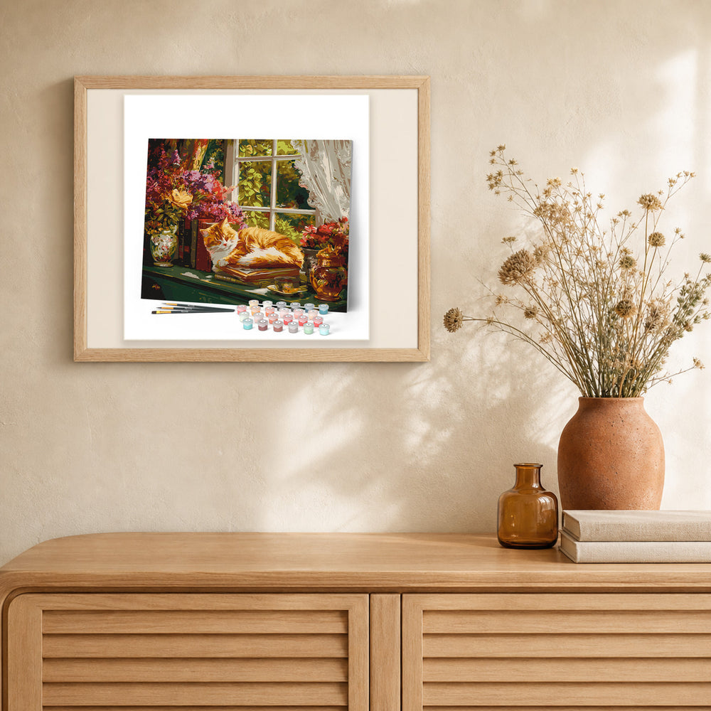 Cozy Window with Cat artwork displayed in a warm interior