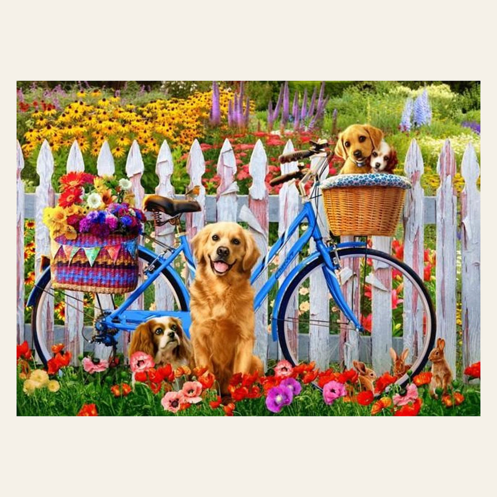 Dogs and Bicycles finished paint by numbers artwork