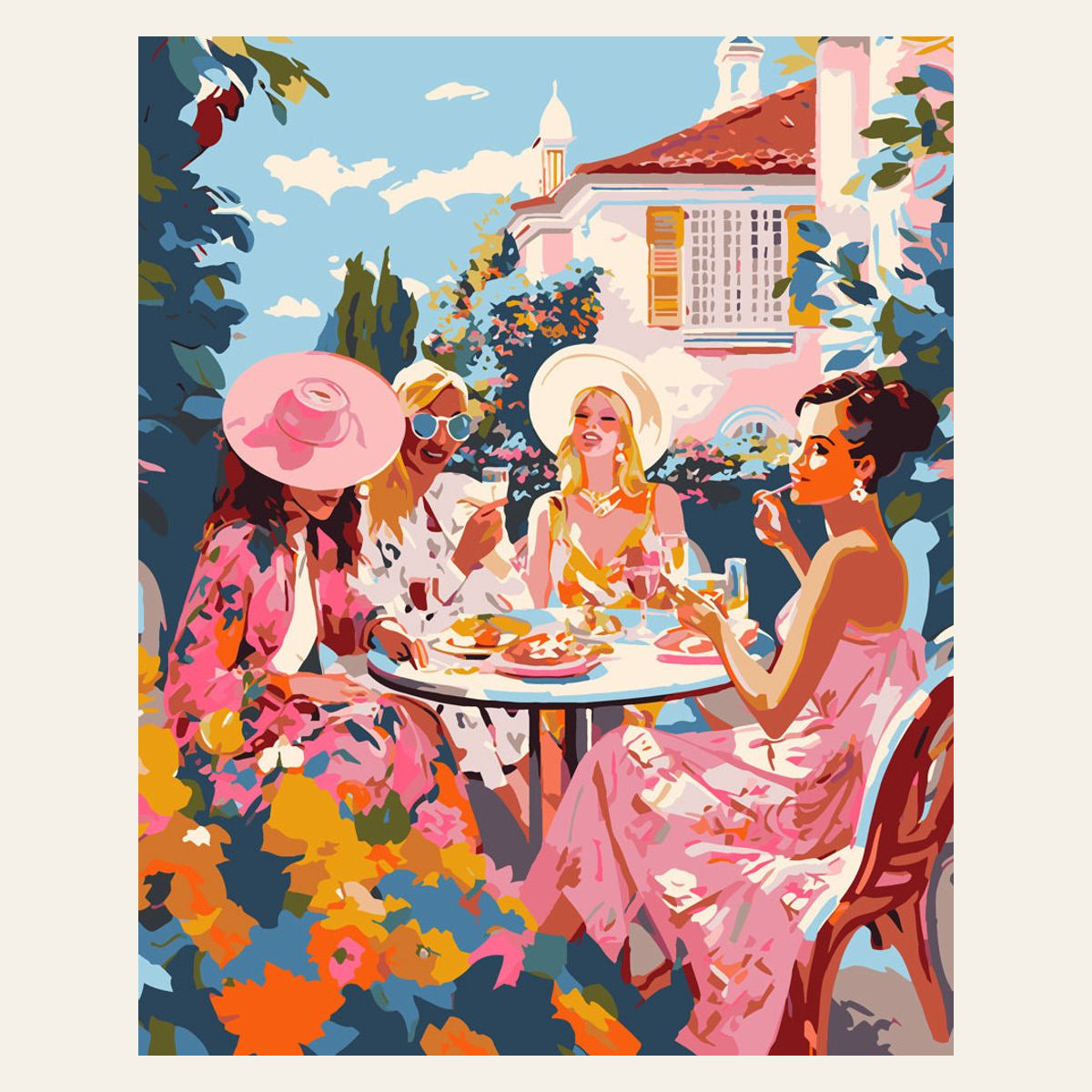 Divas' Pink Garden Party finished paint by numbers artwork