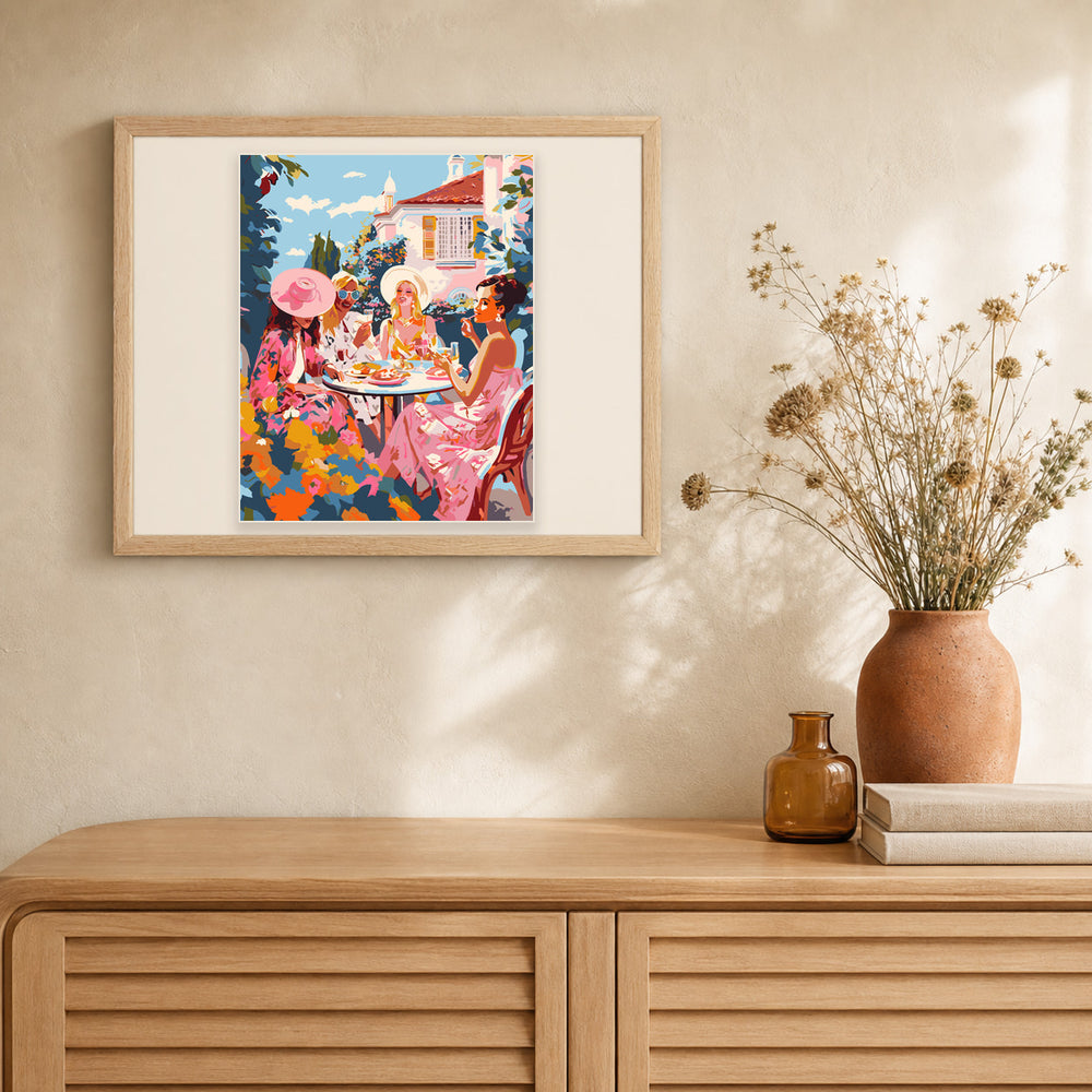 Divas' Pink Garden Party artwork displayed in a warm interior