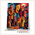 Bold Abstract Buildings finished paint by numbers artwork