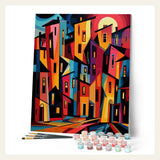 Bold Abstract Buildings finished paint by numbers artwork