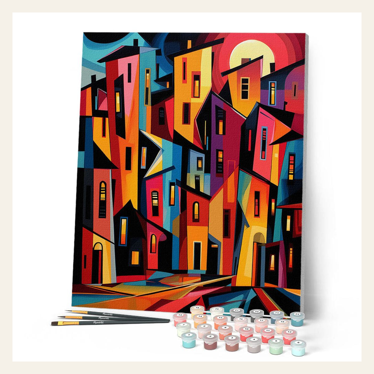 Bold Abstract Buildings finished paint by numbers artwork