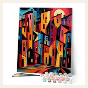 Bold Abstract Buildings finished paint by numbers artwork