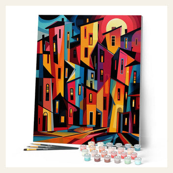 Bold Abstract Buildings finished paint by numbers artwork