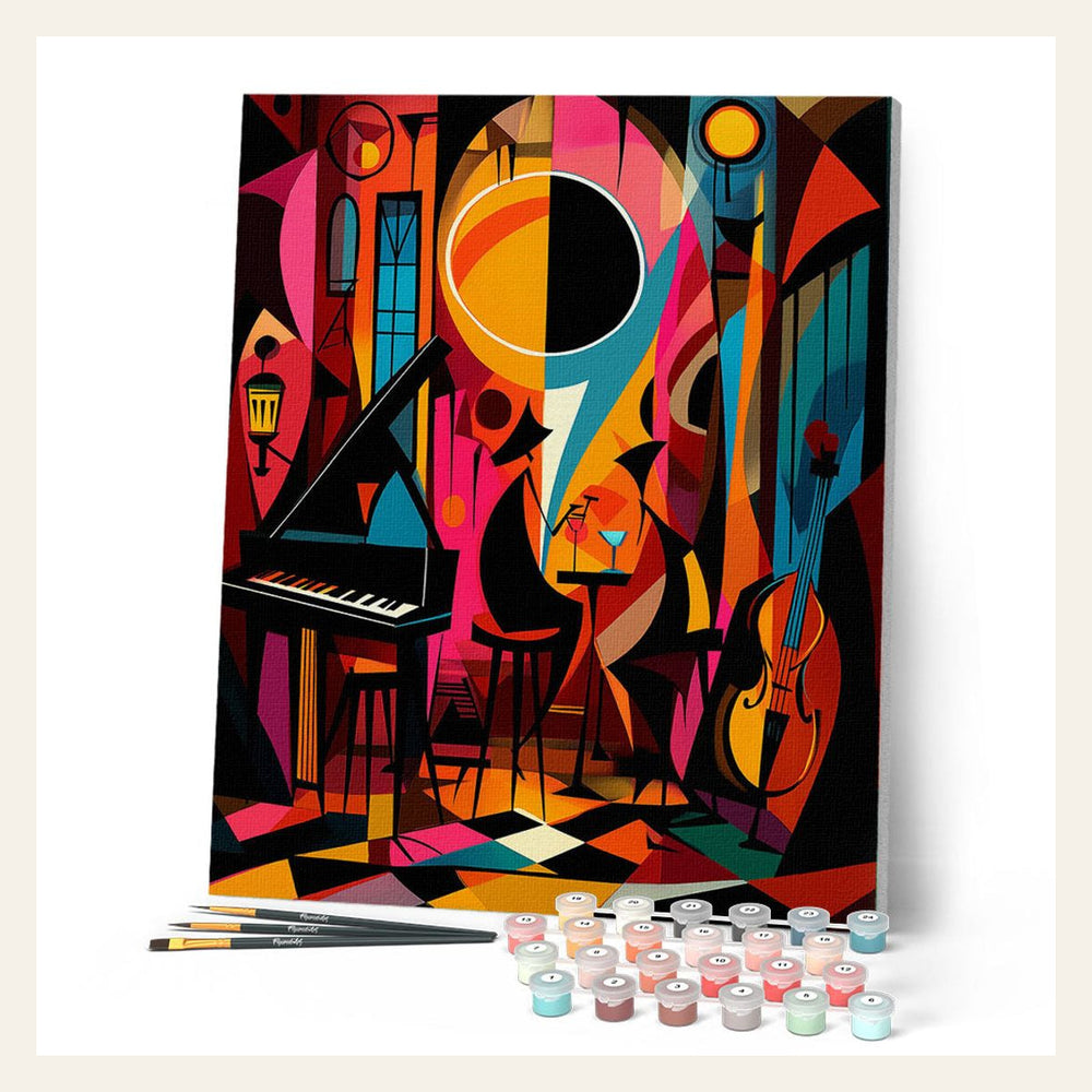 Bold Abstract Jazz Club finished paint by numbers artwork
