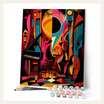 Bold Abstract Jazz Club finished paint by numbers artwork