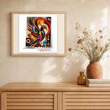 Bold Abstract Phoenix artwork displayed in a warm interior